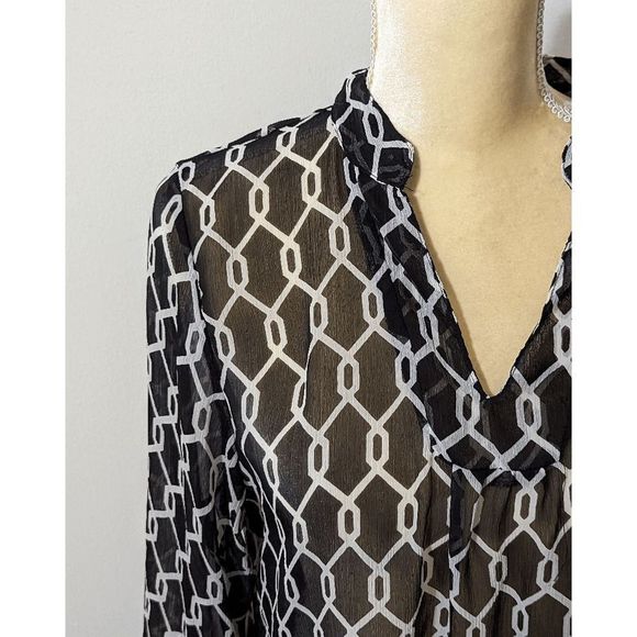 Vintage Just Bee black sheet blouse L 3/4 sleeves 100% polyester - Picture 4 of 7